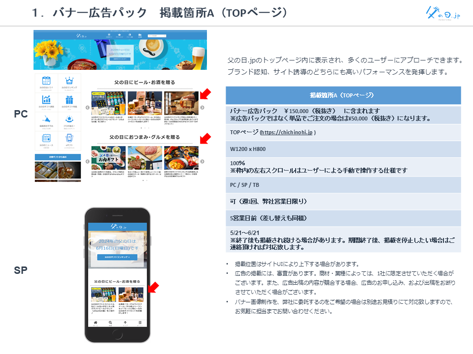 １．バナー広告パック　掲載箇所A（TOPページ）