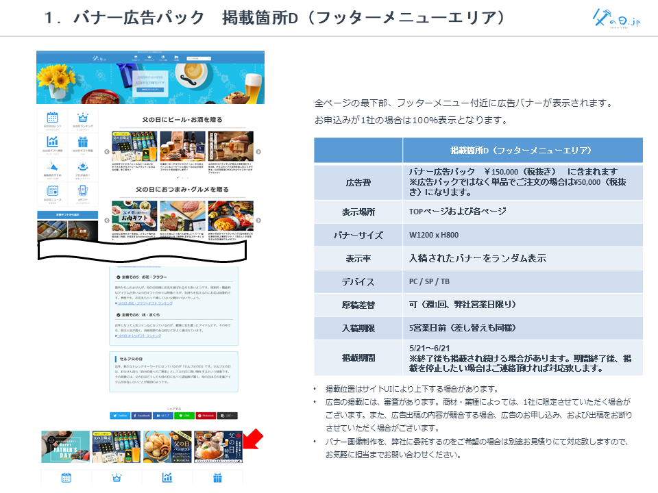 １．バナー広告パック　掲載箇所D（フッターメニューエリア）
